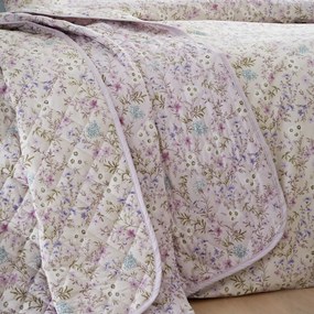 Lawendowo-beżowa bawełniana narzuta pikowana 220x230 cm Ditsy Floral – Bianca