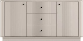 Komoda Vesper 160 cm z szufladami na cokole - kaszmir / czarne uchwyty