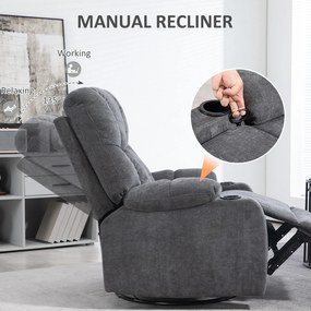 HOMCOM Fotel Relaksacyjny z Podnóżkiem, Fotel Leżący, Obrotowy, do 150 kg, Konstrukcja Stalowa, 88x96x108cm, Ciemnoszary | Aosom PL