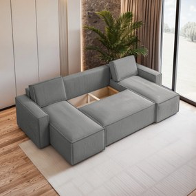 Masseno Narożnik PESANO z funkcją spania i pojemnikiem na pościel Narozniki U, Rozkładana sofa - Jasnoszary, POSO 55