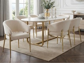 Zestaw 6 krzeseł - Styl nowoczesny - Pikowane poduszki siedzenia - Nogi metalowe - Tkanina welurowa - Beżowy