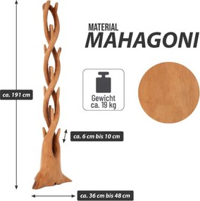 Wieszak stojący z mahoniu, ręcznie rzeźbiony, unikalny 190cm
