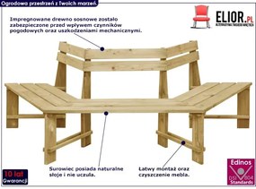 Drewniana ławka pod pień drzewa - Monroi 3X