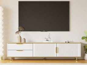 Nowoczesny mebel TV - z 2 drzwiami i 2 szufladami - metalowe nogi - Biały
