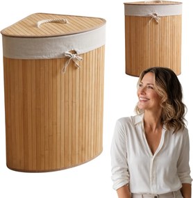 Narożny kosz na pranie ARCO, bambus, 60 l