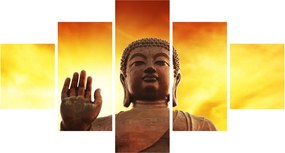 Obraz - Budda z czerwonym i żółtym tłem (125x70 cm)