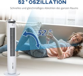 HOMCOM Klimatyzator Chłodzony Wodą - Biały Kolor, 60x30x100,8cm - Orzeźwienie w Upalne Dni