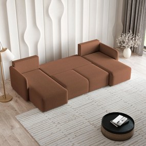 Masseno Narożnik NUBERO z funkcją spania i pojemnikiem na pościel Narozniki U, Rozkładana sofa - Miedziany, QUELLE 54