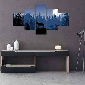 Obraz - Wataha wilków pod księżycem w pełni (125x70 cm)