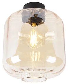 Designerska lampa sufitowa czarna z bursztynowym szkłem - QaraDesignerski Oswietlenie wewnetrzne