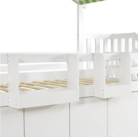 Łóżko mezzanine 90x200 cm - z litego drewna - z 1 szafą, 2 schowkami i schodami do przechowywania - Białe