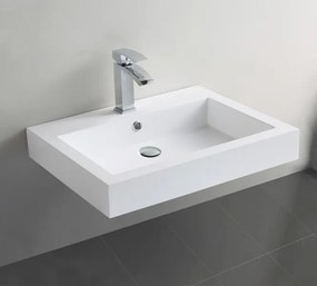 Umywalka ścienna nablatowa BS6049Odlew marmurowy - Błyszczący biały - 60 x 48 x 14 cm