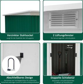 Outsunny domek narzędziowy z drzwiami przesuwnymi jasnozielony stalowy 280x130x172 cm funkcjonalna szopa na narzędzia | Aosom PL