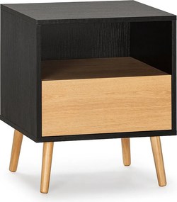 Stolik nocny z 1 szufladą Apolo Kolor Czarny/Drewno