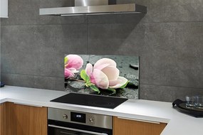 Szklany Panel Kwiat Magnolii na Kamieniach