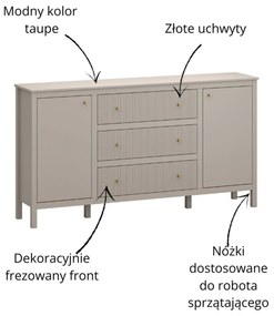 Komoda Dwudrzwiowa z Szufladami SELVIO 183 cm Taupe Ryflowana Nowoczesna
