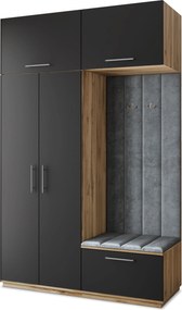 Masseno Garderoba REMA 150/240/60 cm Nowoczesna Szafa do Przedpokoju Dąb wotan, MONOLITH 85 (Szary)
