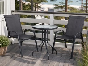 Zestaw mebli na balkon Boston 019 - okrągły stolik szklany i 2 krzesła, kolor czarny
