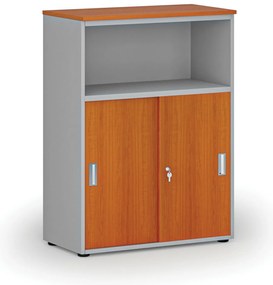 Szafa biurowa kombinowana z drzwiami przesuwnymi PRIMO GRAY, 800 x 420 x 1087 mm, szary/wiśnia