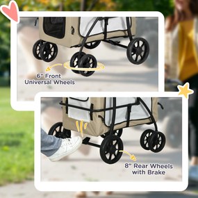 PawHut Wózek dla zwierząt domowych, składany, zdejmowany kosz, 81 x 58 x 97,5 cm, Czarny+Khaki+Biały