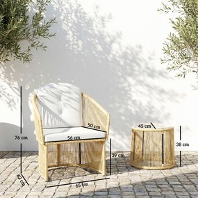 Outsunny Zestaw bistro z rattanu, 3-częściowy zestaw mebli ogrodowych z okrągłym stołem, krzesłami i poduszkami, kremowy | Aosom PL