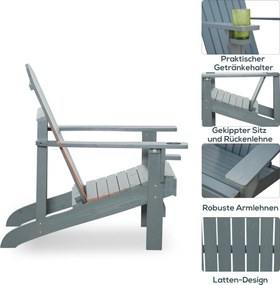 Outsunny krzesło ogrodowe Adirondack z uchwytem na kubek leżak ogrodowy krzesło balkonowe lite drewno kolor ciemnoszary 97 x 72,5 x 93 cm
