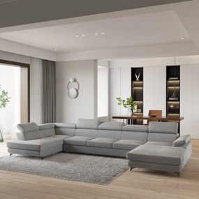 Masseno Narożnik MONTIVA z funkcją spania i pojemnikiem na pościel Narozniki U, Rozkładana sofa - Jasnoszary, MONOLITH 84