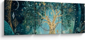 Obraz – Drzewo życia we wszechświecie (z zegarem) (90x30 cm)