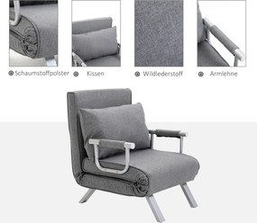 HOMCOM Fotel Relax z funkcją leżenia, łóżko dla gości, 65 cm x 69 cm x 80 cm, szary