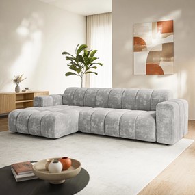 Masseno Narożnik SETIA Lewostronny, L-Kształtny, Nowoczesna Sofa narożna, Tkanina Szenilowa - Jasnoszary, LUMO 65