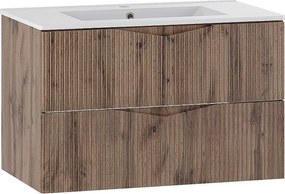 Zestaw do Łazienki 80cm Szafka z Umywalką Ryflowane Fronty Dąb Wotan Cleo