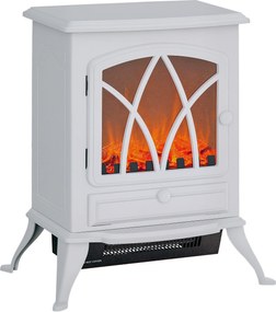 HOMCOM Elektryczny piec-kominek 1000/2000 W, dekoracyjny kominek z efektem płomienia LED, biały | Aosom PL