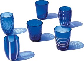 Zestaw 6 jednokolorowych szklanek Zafferano Melting Pot – niebieski – szkło dmuchane ręcznie, 32 cl – artystyczne szklanki do wody i koktajli