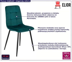 Turkusowe welurowe nowoczesne krzesło - Bionis