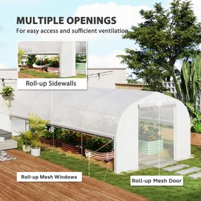Outsunny Szklarnia 6x3x2 m, z 8 oknami, drzwiami, siatkami przeciw owadom, metalową ramą, Biały