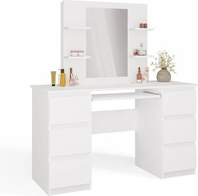 Toaletka MARINA Lustro KUBA Biurko| 130x51x76 cm | Biała| Toaletka z Lustrem i Półkami