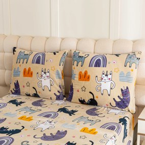 PrzytulneMieszkanie.pl PrzytulneMieszkanie.pl PrzytulneMieszkanie.pl Zestaw pościeli z mikropluszu PURRSLEEP beżowe + prześcieradło z mikropluszu SOFT 90x200 cm białe, pojedyncze łóżko