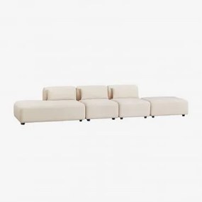 3-częściowa Sofa Modułowa Z Lewym Szezlongiem I Pufem Fogler Sztruks Beż Lniany - Sklum