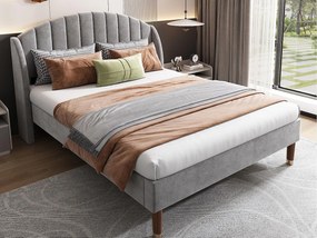 Łóżko tapicerowane 140x200cm z weluru z stelażem na listwach - Szare