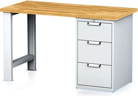 Stół warsztatowy MECHANIC, 1500x685x880 mm, 1x szufladowy kontener, 3 szuflady, szary