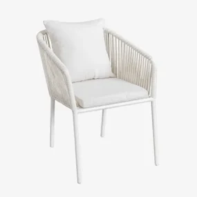 Zestaw 2 Krzeseł Do Jadalni Arhiza Classic Z Podłokietnikami Z Aluminium I Plecionej Liny Gardenia Biel - Sklum