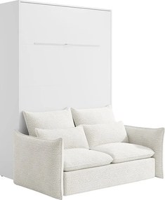 Łóżko chowane w szafie 160 x 200 cm - Ręczne otwieranie pionowe - Z LED - Białe + Kanapa - RAPILI