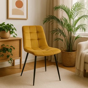 Krzesło Tapicerowane do Jadalni PERU Musztardowe Welurowe Nowoczesne Loft
