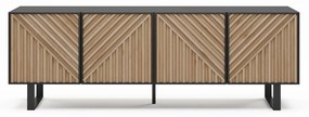 Czarno-naturalna szafka pod TV w dekorze dębu 161x55x35 cm Alana – Marckeric