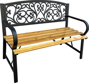 Czarna ławka ogrodowa NERINA z lakierowanym drewnem i żeliwnymi nogami szerokość 118 cm