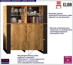 Industrialna witryna w kolorze dąb craft złoty - Pixi 3X