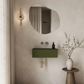 Umywalka betonowa ryflowana nablatowa / wisząca prostokątna 60 x 30 cm WELLE | różne kolory : Kolor - Oliwkowy, Typ montażu - podwieszana