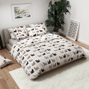 PrzytulneMieszkanie.pl PrzytulneMieszkanie.pl Pościel z bawełny Renforcé PATTERNED CATS beżowe Rozmiar pościeli: 2 szt 70 x 90 cm | 200 x 220 cm