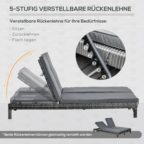 Leżak ogrodowy podwójny dla 2 osób regulacja oparcia 5 stopni metal rattan PE szary wygodny | Aosom PL