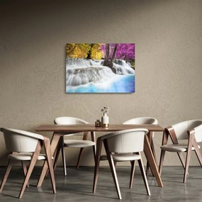Obraz na szkle wodospadu Erawan w lesie (70x50 cm)